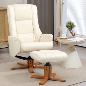 HOMCOM Relaxsessel mit Hocker Liegefunktion Wippfunktion Kunstleder Cremeweiß
