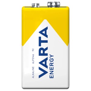 Varta 9V E-Block Alkalibatterie, gelb-weiß, mit VARTA ENERGY Logo. Zuverlässige Energie für 9V Geräte.