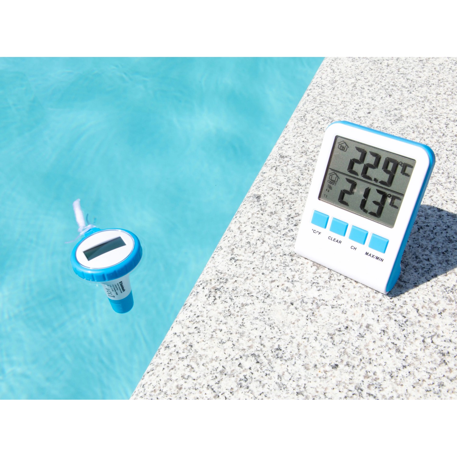 Steinbach Funkthermometer für Pool/Teich: Wassertemperaturanzeige und digitales Display.