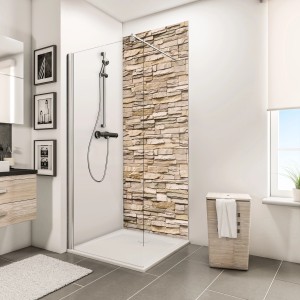 Schulte ExpressPlus Duschrückwand Stein Verblender-Hell, 255x150cm, im Badezimmer