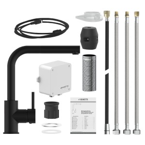 Schütte Sensor-Spültischarmatur Vital, Schwarz Matt, mit Zubehör und herausziehbarem Auslauf.