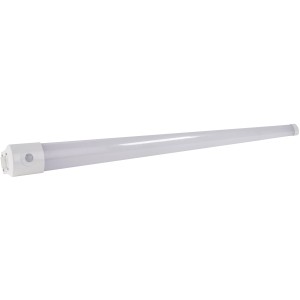 Weiße REV Ritter LED-Feuchtraumleuchte Omega, 120 cm, mit Sensor. Ideal für Keller, Werkstatt und Garage.