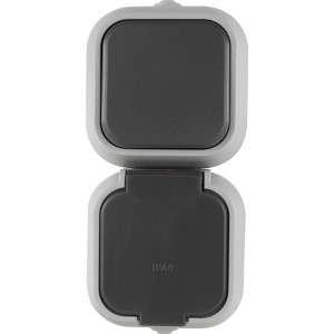 REV Steckdosen- & A/W-Schalter-Kombi, grau, IP44, für Feuchtraum und Außenbereich.