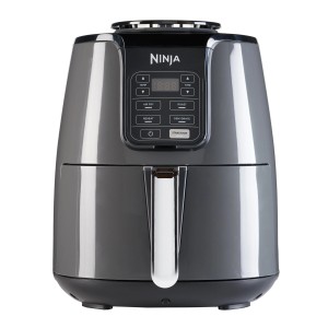Ninja Heißluftfritteuse AF100EU in Grau-Schwarz für fettarmes Kochen und vielseitige Zubereitung.