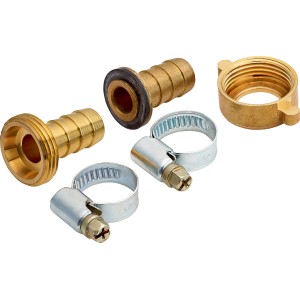 Schlauchverbinder Set, Ø 13 mm, aus Messing mit 2 Schlauchschellen zur sicheren Schlauchreparatur.