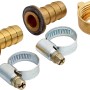 Schlauchverbinder Set, Ø 13 mm, aus Messing mit 2 Schlauchschellen zur sicheren Schlauchreparatur.