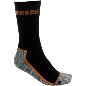 Schwarze Herock Socke Carpo Gr. 43/46 für Arbeitskleidung mit Logo und grauem Fersen- und Zehenbereich.
