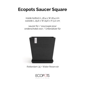 Ecopots Untersetzer Rotterdam eckig, dunkelgrau, 29,6 cm. Für Innen- und Außenbereich.