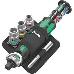 Wera Zyklop Pocket 2 Knarren-Set, 18-teilig mit Nüssen und Bits für Schraubendreher-Arbeiten.