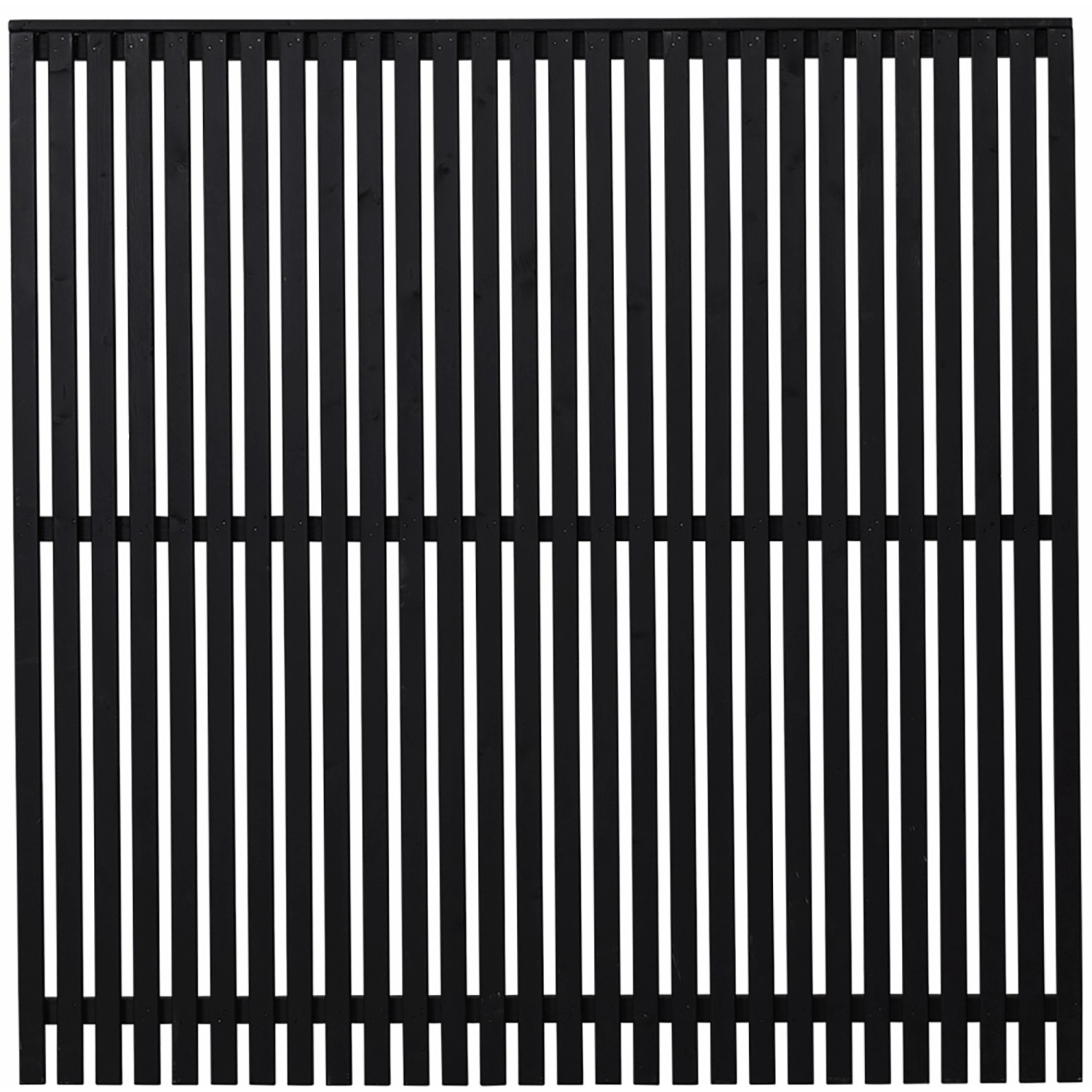 Schwarzer Sichtschutzzaun Sendai aus Nadelholz, 180x180 cm, mit senkrechten Leisten für Privatsphäre.