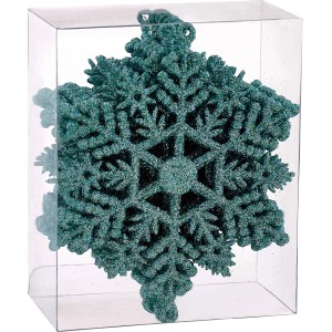 Baumschmuck-Set: 12 mintfarbene Schneeflocken mit Glitzer, Weihnachtsbaumschmuck.