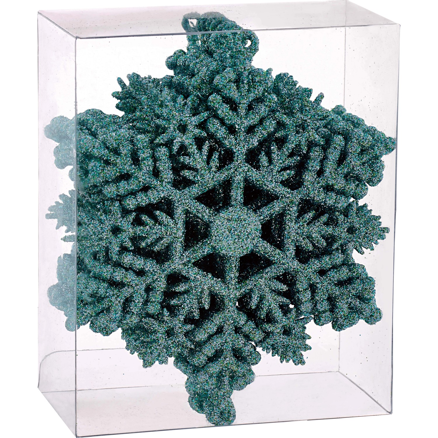 Baumschmuck-Set: 12 mintfarbene Schneeflocken mit Glitzer, Weihnachtsbaumschmuck.