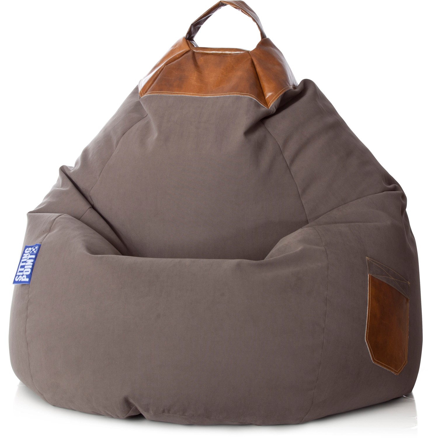 Brauner Sitting Point Sitzsack Jamie, 300 l, mit Tragegriff und Seitentasche.