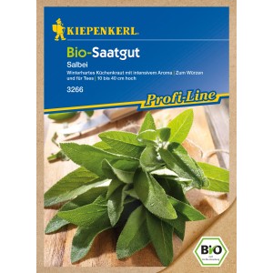Kiepenkerl Bio Salbei Salina Saatgut Packung mit frischen Salbeiblättern.
