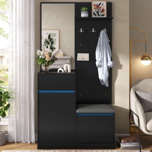 Merax Garderoben Set mit Spiegel Schuhschrank Schuhbank LED Flurmöbel