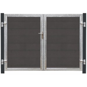 Doppeltor Futura in Schiefergrau mit grauschwarzen Pfosten, WPC Gartentor.