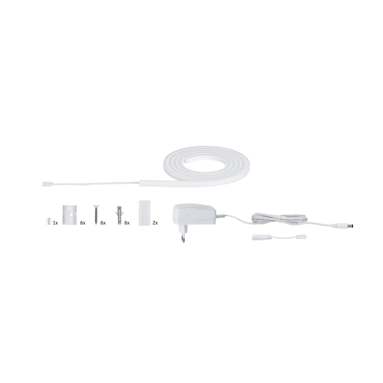 Paulmann MaxLED Flow Basis-Set, 1,5m LED-Streifen mit Zubehör wie Netzteil, Halteclips, Schrauben und Dübel.