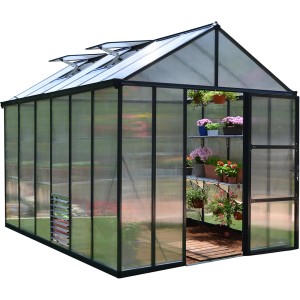 Palram Canopia Glory Gewächshaus, 3.6x2.5m, Anthrazit, 10mm Stegplatten. Gartenhaus mit Dach- und Seitenfenster.