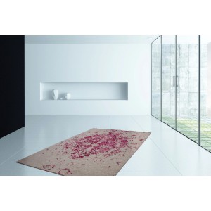 Vintage Teppich Guadeloupe in Elfenbein-Pink, 80x150 cm. Handgefertigter Teppich mit Muster.