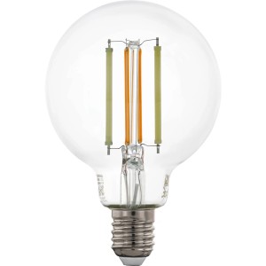Klares E27 LED Leuchtmittel G80 mit Filament und Tunable White Funktion.