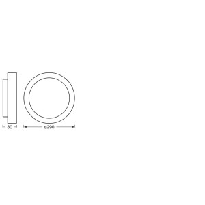 Technische Zeichnung der schwarzen LED-Deckenleuchte Orbis Madrid von Ledvance, Durchmesser 29 cm.