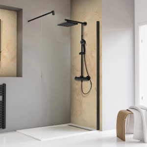 Schulte Walk In Dusche Toura, 200x120 cm, Schwarz, Klarglas hell. Barrierefreie Duschabtrennung.