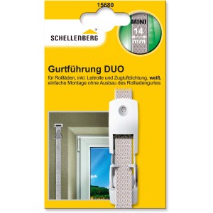 Schellenberg Rollladen Gurtführung Duo Mini, weiß, mit Zugluftdichtung und Gurtleitrolle.