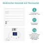 Weißer elektrischer Heizstab mit digitalem Thermostat und Timer für Handtuchheizkörper. Zeigt Temperatur- und Zeitsteuerung.
