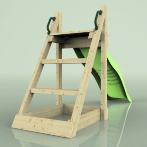 Rebo Rutsche Löwe, 175 cm, hellgrün, aus Holz mit Haltegriffen für Kinder.