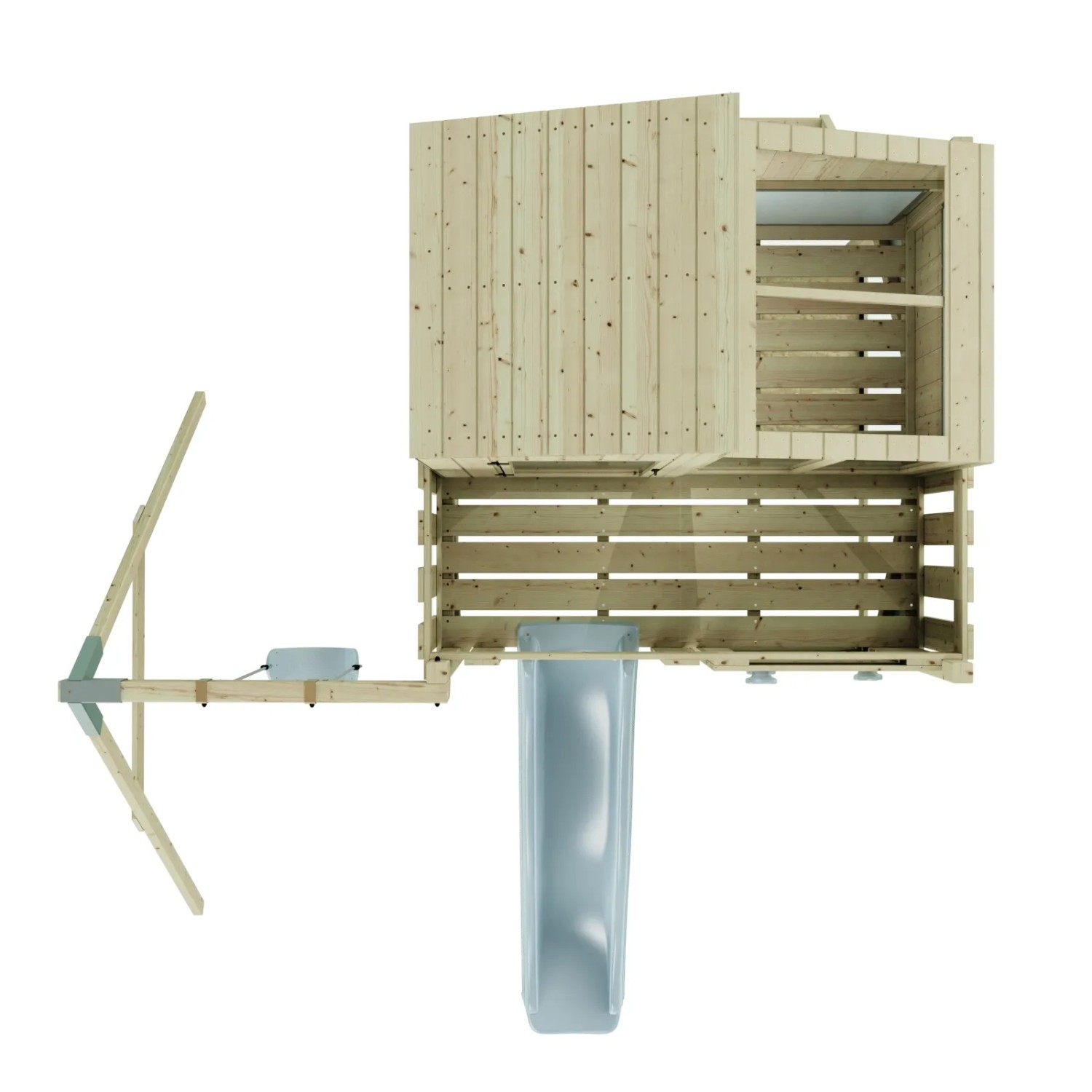 PolarPlay Kinderschaukel Lotta Eisblau mit Rutsche und Spielhaus aus Holz, für Spieltürme & Spielanlagen.