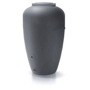 Graue Waterform Regentonne Aqua Can 440 l im Amphoren-Design für den Garten.