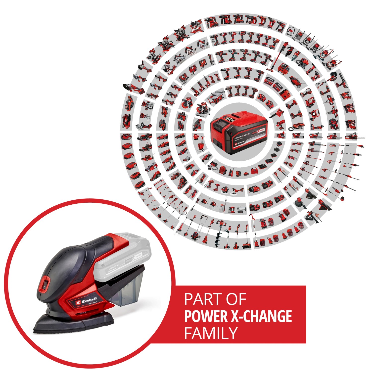 Einhell Akku-Multischleifer TE-OS 18/150 Solo, Teil der Power X-Change Familie.