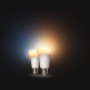 Zwei Philips Hue E27 White Ambiance LED-Lampen mit warmweißem und kaltweißem Licht.