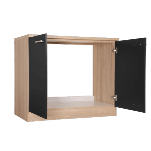 Respekta Spülenunterschrank Merle, 100 cm, Schwarz, mit offenen Drehtüren und Arbeitsplatte.