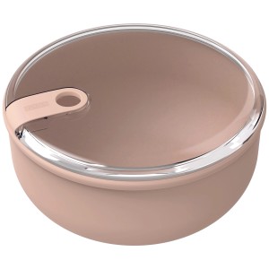 Runde, rosa Rotho Frischhaltedose Ela (1,8 l) mit transparentem Deckel.