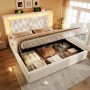okwish Polsterbett 140x200cm mit LED Stauraum Jugendbett Beige ohne Matratze_4