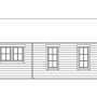 Skizze Skan Holz Gartenhaus Bern 4, 420x660cm, mit drei Fenstern und Dachlattung.