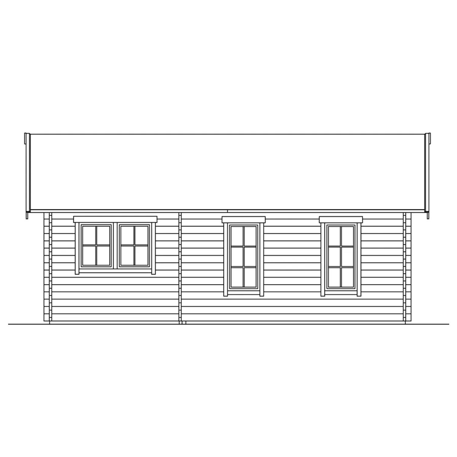 Skizze Skan Holz Gartenhaus Bern 4, 420x660cm, mit drei Fenstern und Dachlattung.