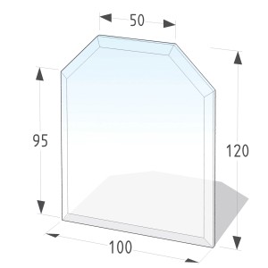 Skizze der sechseckigen Lienbacher Glasbodenplatte als Funkenschutz für Kamin und Ofen.