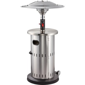 Enders Terrassenheizer Solid Eco Green aus Edelstahl, 6 kW, mit Ablagefläche und versenkbarer Säule.