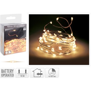 LED Lichterkette 100 warmweiße LEDs Silberdraht innen batteriebetrieb