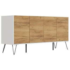 Posseik Sideboard Industrial H, weiß/Eiche, 4 Türen, 155 cm breit. Modernes Design für Wohnzimmer.