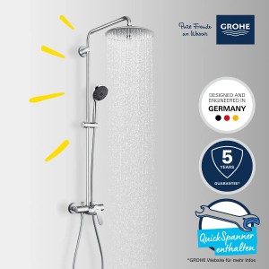 Grohe QuickFix Duschsystem Vitalio Joy 260 mit Kopf- und Handbrause, Wandmontage.