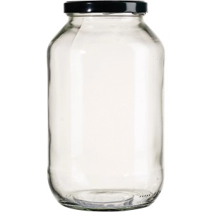 Klares Westside Einmachglas 4,25 l mit schwarzem Schraubdeckel für Lebensmittelaufbewahrung.