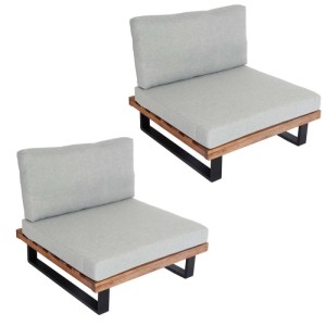 MCW Lounge-Sessel H54 2er-Set, hellbraunes Holz, hellgraue Polster.
