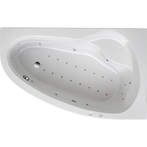 Ottofond Whirlpool Loredana, 175x110 cm, weiße Acryl-Eckbadewanne mit Hydromassage- und Luftsystem.