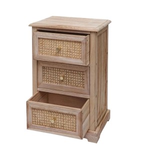 MCW Kommode K87, Naturfarben, mit drei Schubladen und Rattanfronten.