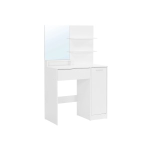 Weißer Vasagle Schminktisch mit Spiegel, Schublade, Schrank und Regalen.