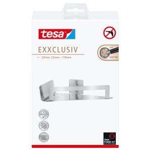 Tesa Exxclusiv Eckduschablage in Edelstahloptik, zur Wandmontage ohne Bohren.