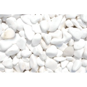 Nahaufnahme von Thassos-Weiß Marmor Zierkieseln (25-50mm) im Big-Bag.